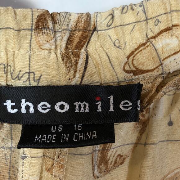 Vintage Silk Lounge Pants Tan Retro Hat Theme Theo Miles Women's 16 Pockets - Picture 10 of 12